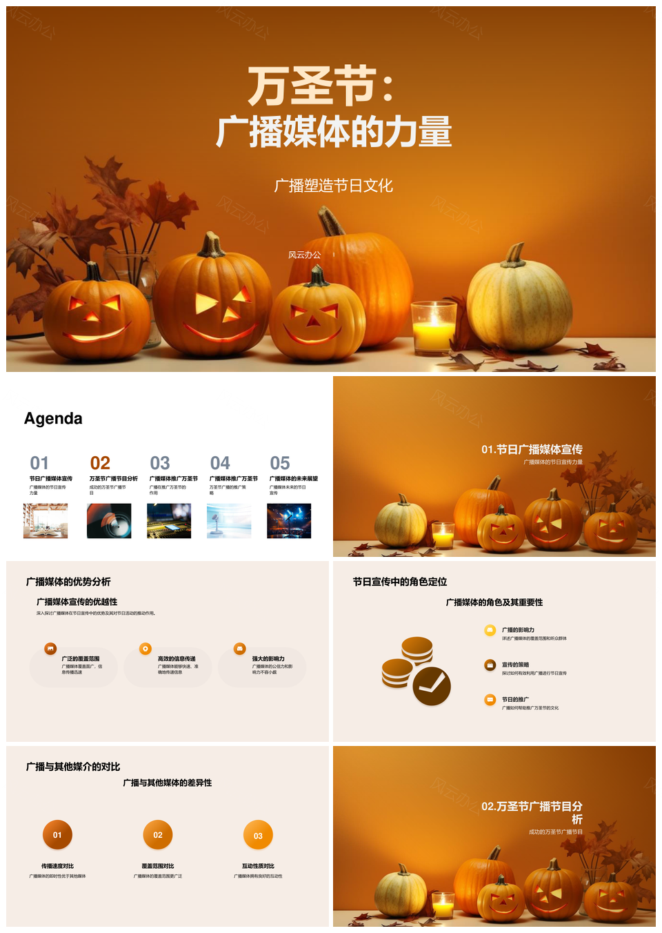 广播媒体万圣夜之声推广节日文化影响力PPT模板