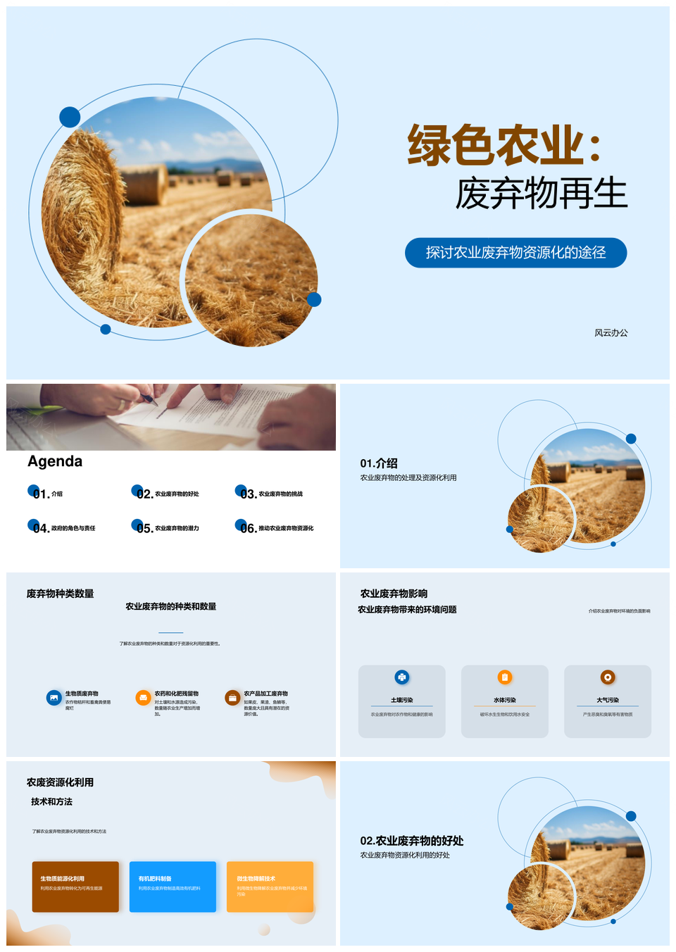 农业废弃物资源化利用技术政策推动绿色发展PPT模板