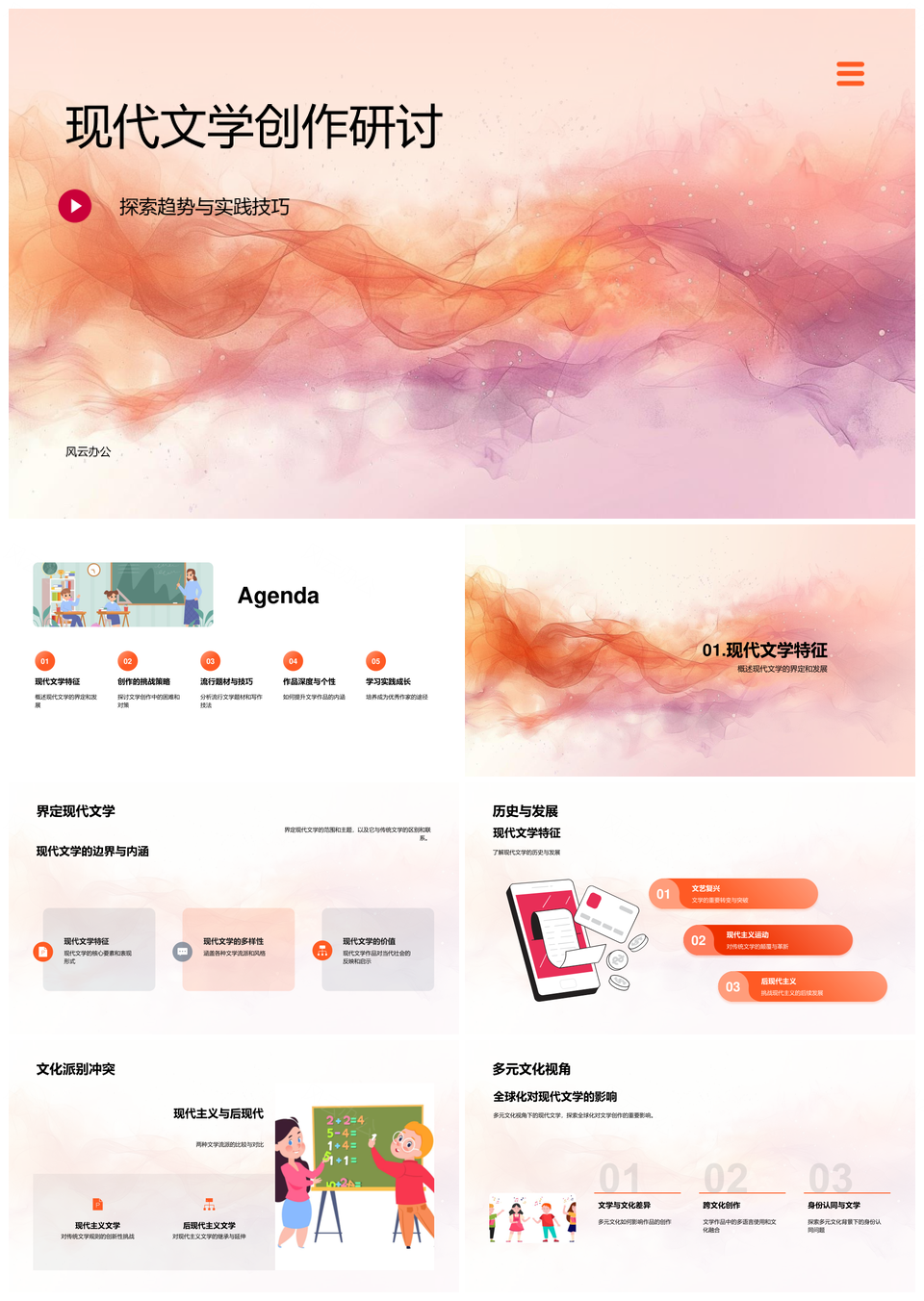 现代后现代文学实验创作多元研讨PPT模板