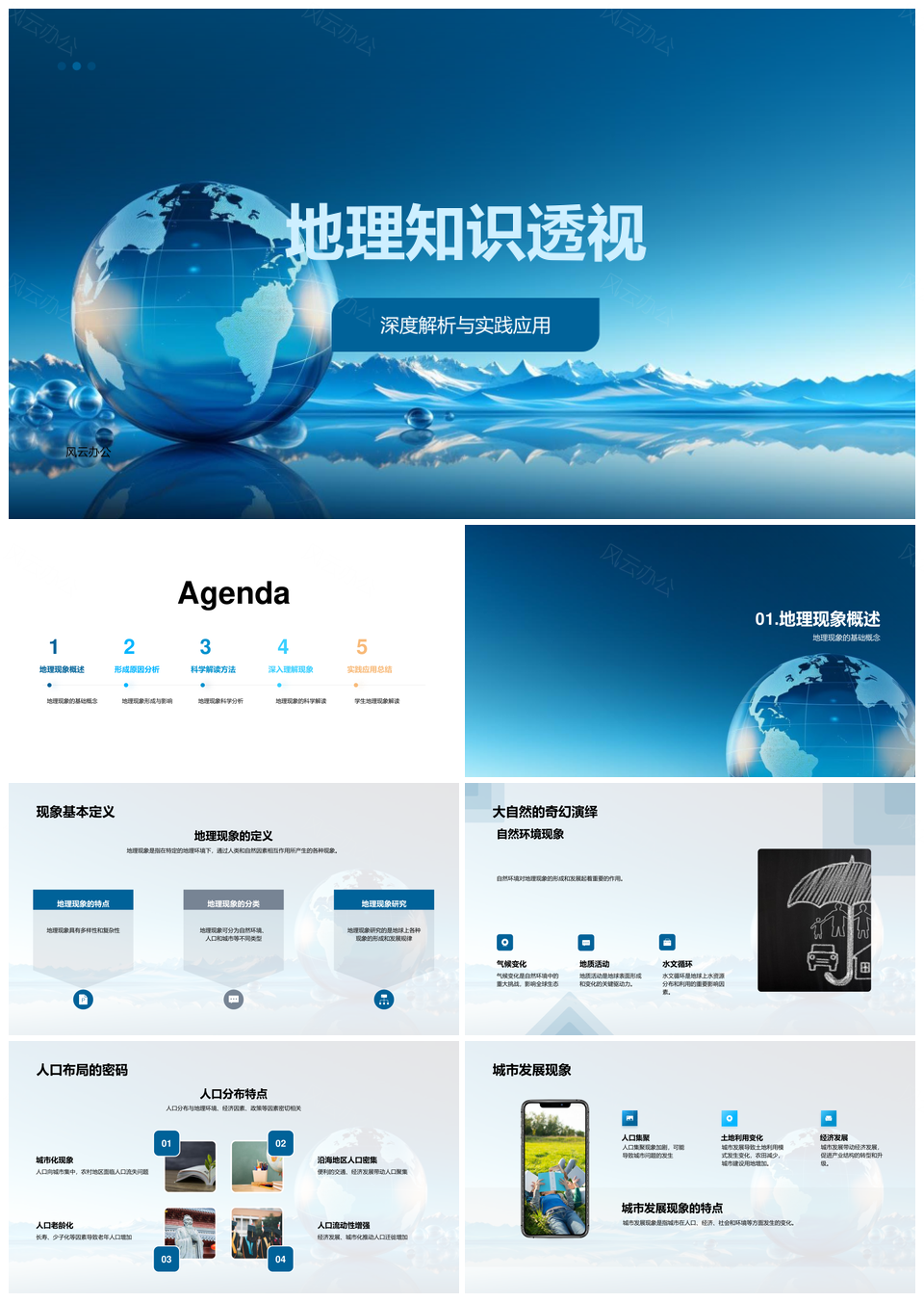 地理现象自然人口城市深度解析应用PPT模板