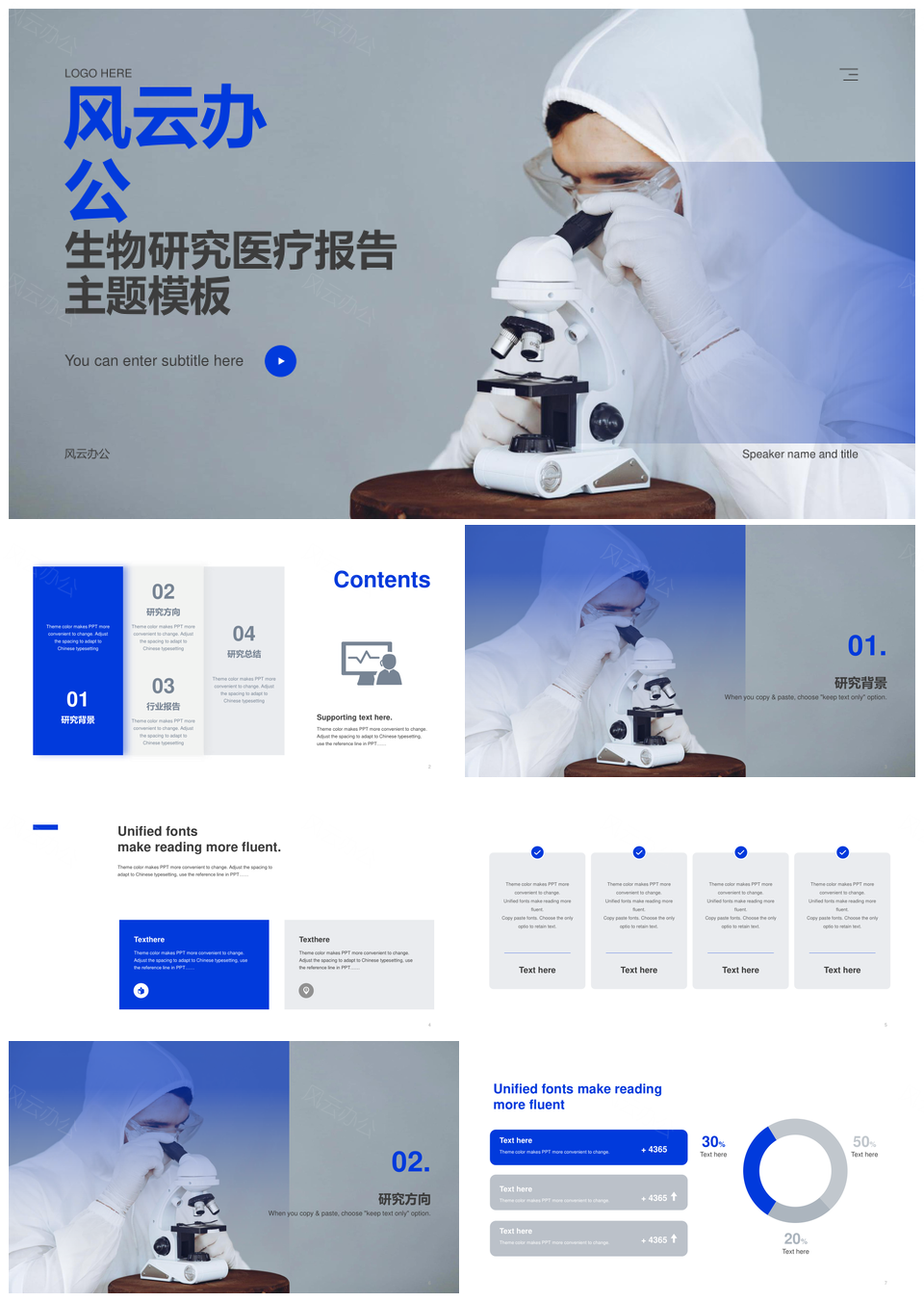 灰蓝商务简约生物医疗研究报PPT模板