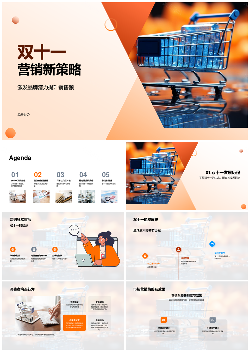 双十一营销策略社媒秒杀优惠提升品牌销量PPT模板