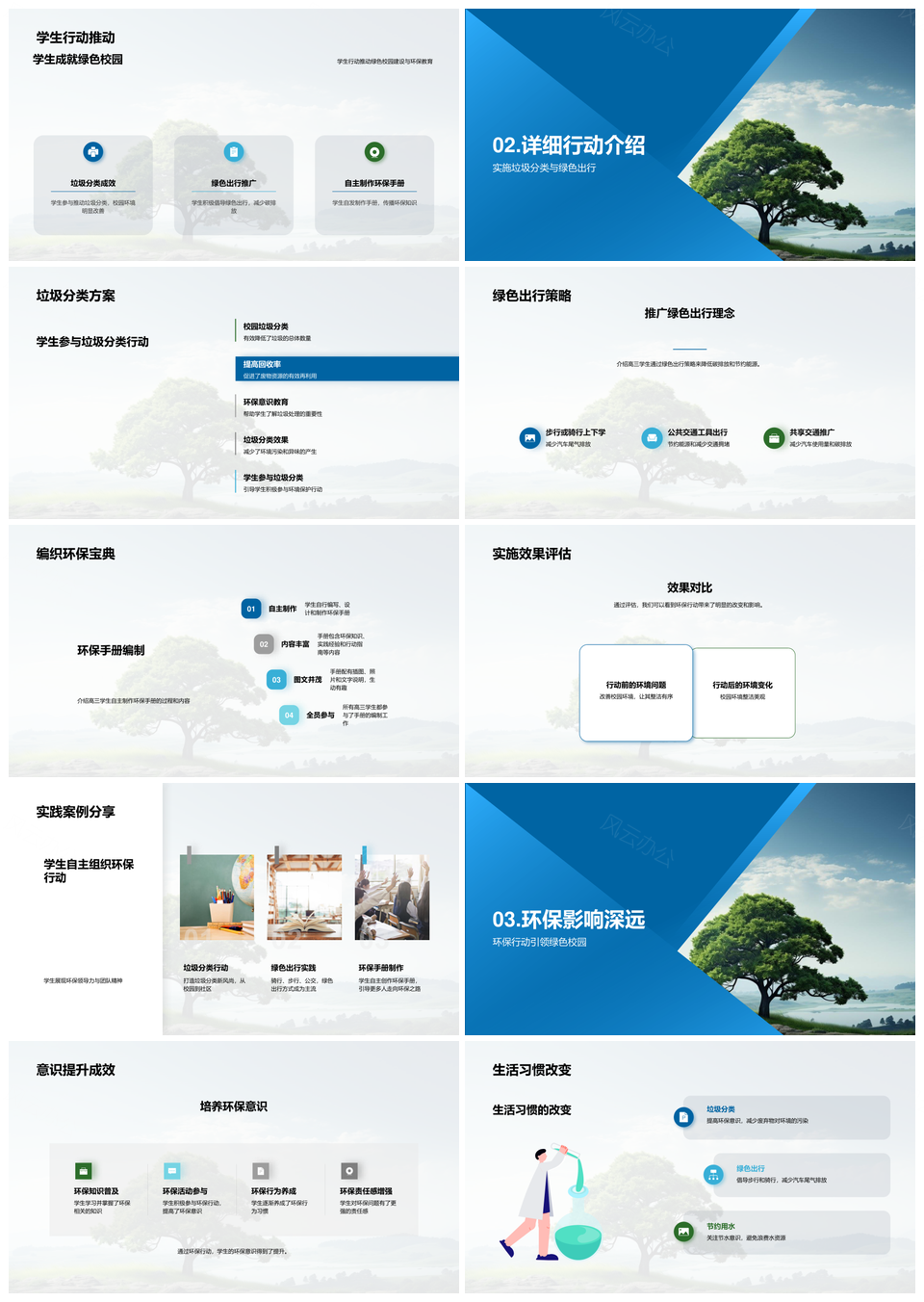 高三生绿色行动践行环保绿化分类出行PPT模板