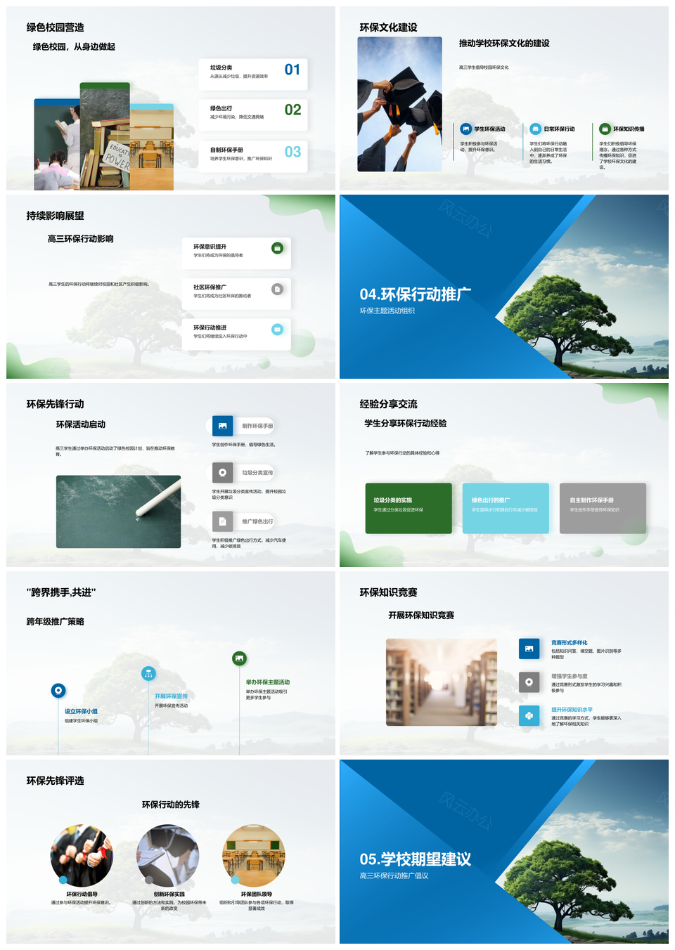 高三生绿色行动践行环保绿化分类出行PPT模板