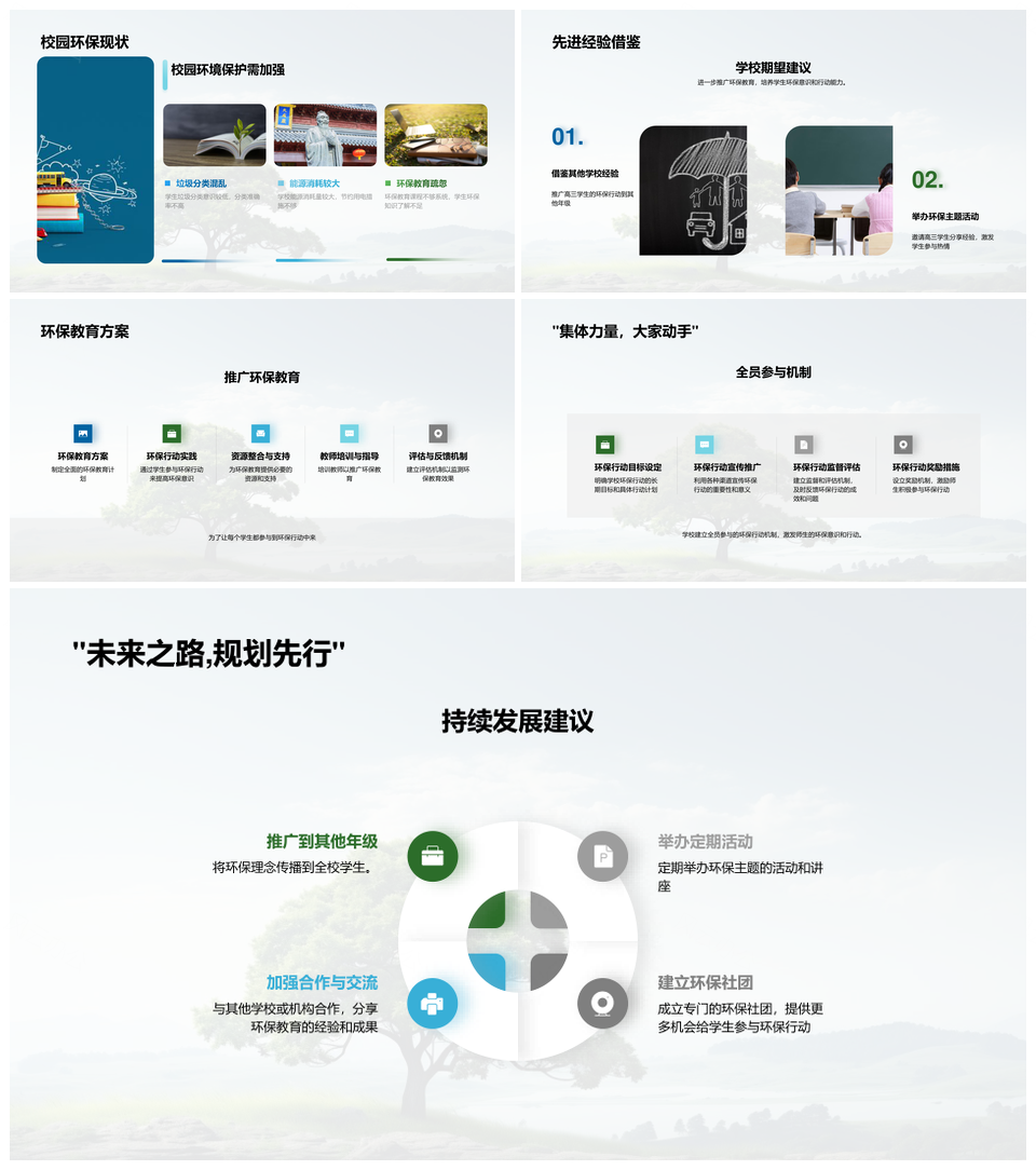 高三生绿色行动践行环保绿化分类出行PPT模板