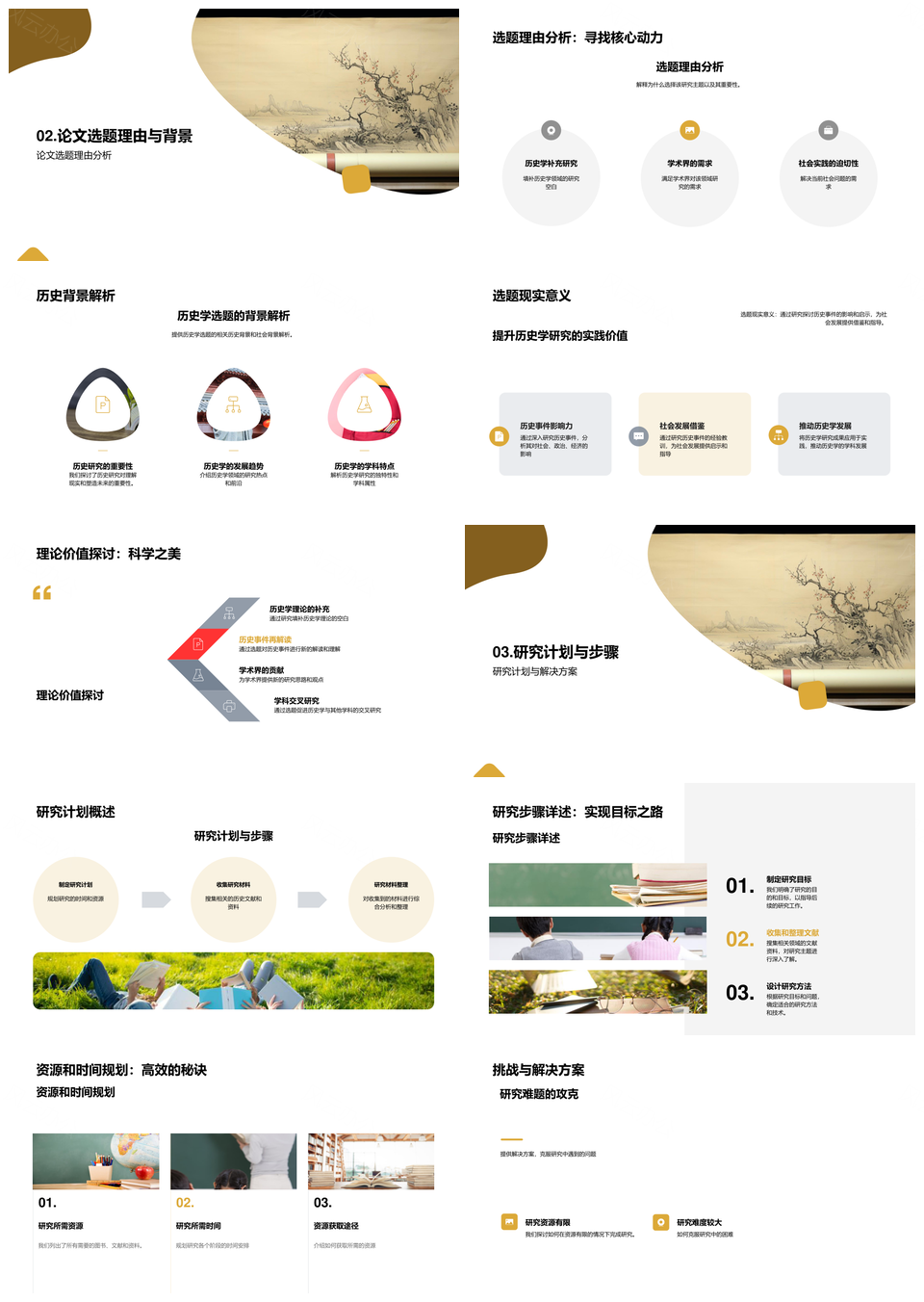历史学开题答辩古代卷轴选题研究计划PPT模板