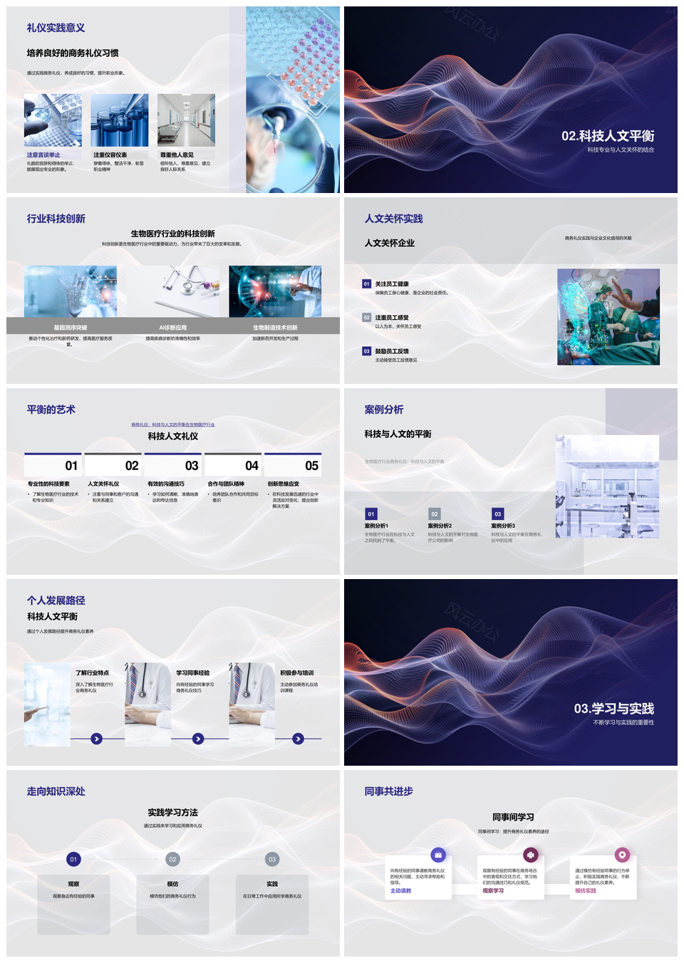 生物医疗行业商务礼仪科技人文平衡培训PPT模板