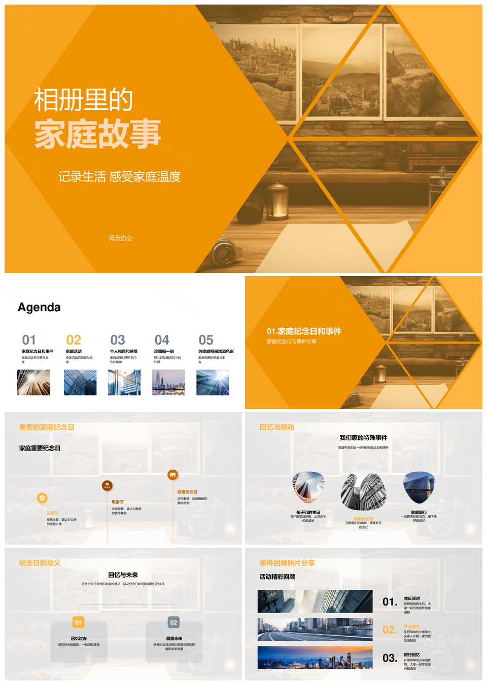 家庭相册纪念日事件活动回忆PPT模板