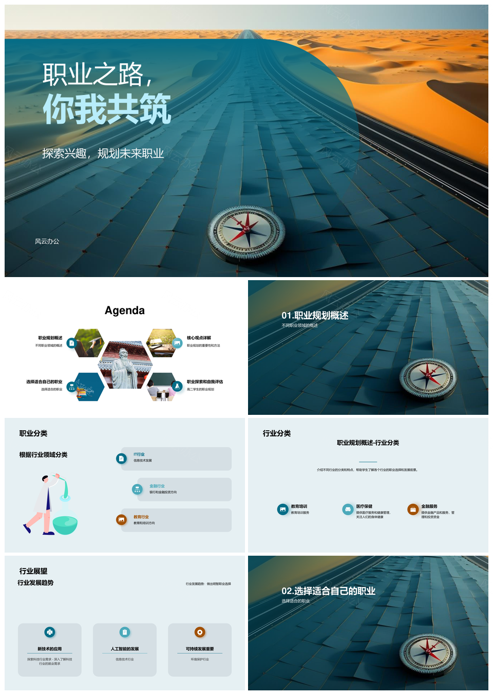 高二职业规划顾问各领域技能前景兴趣路线图PPT模板