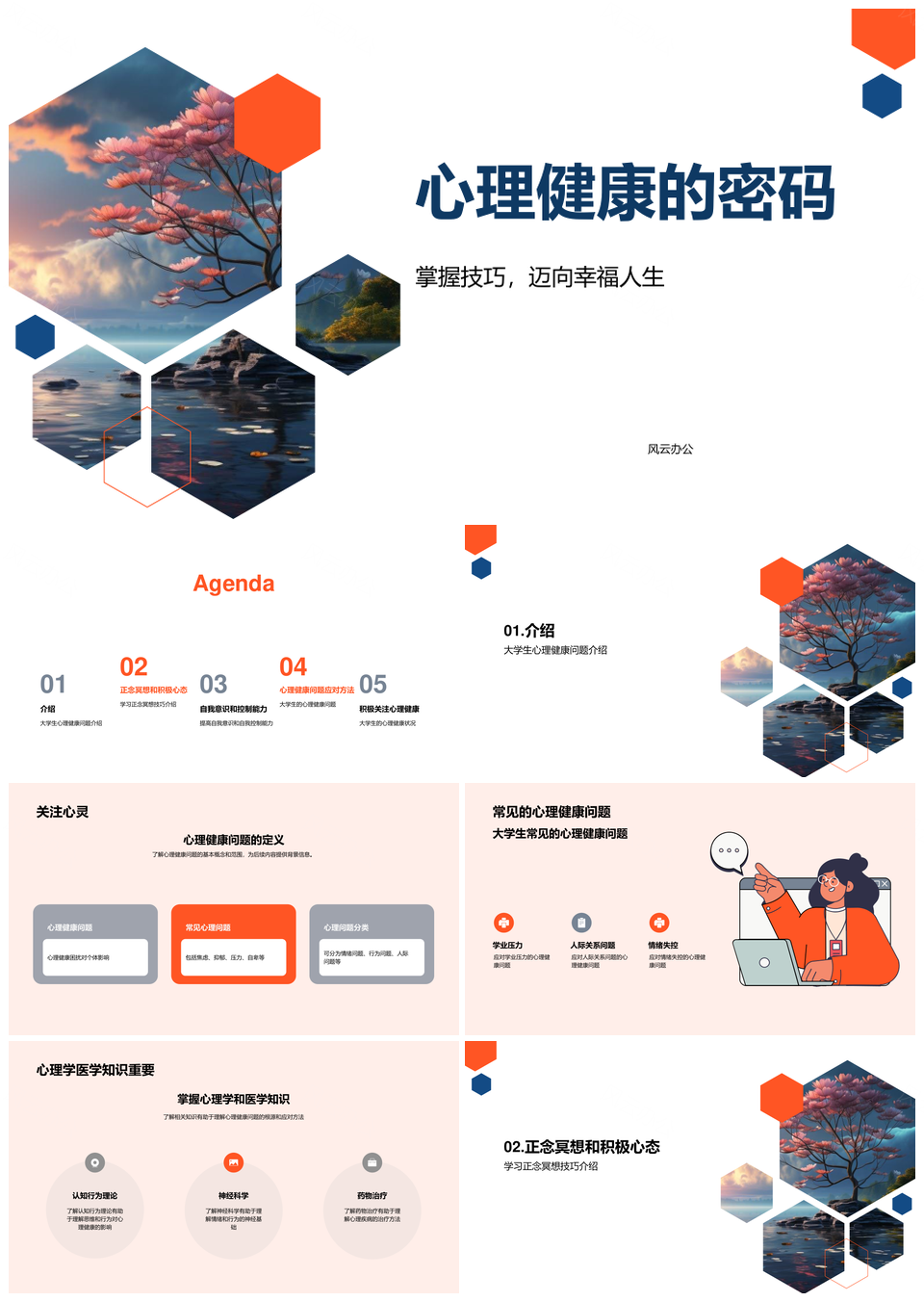 大学生心理健康问题应对策略与正念冥想PPT模板