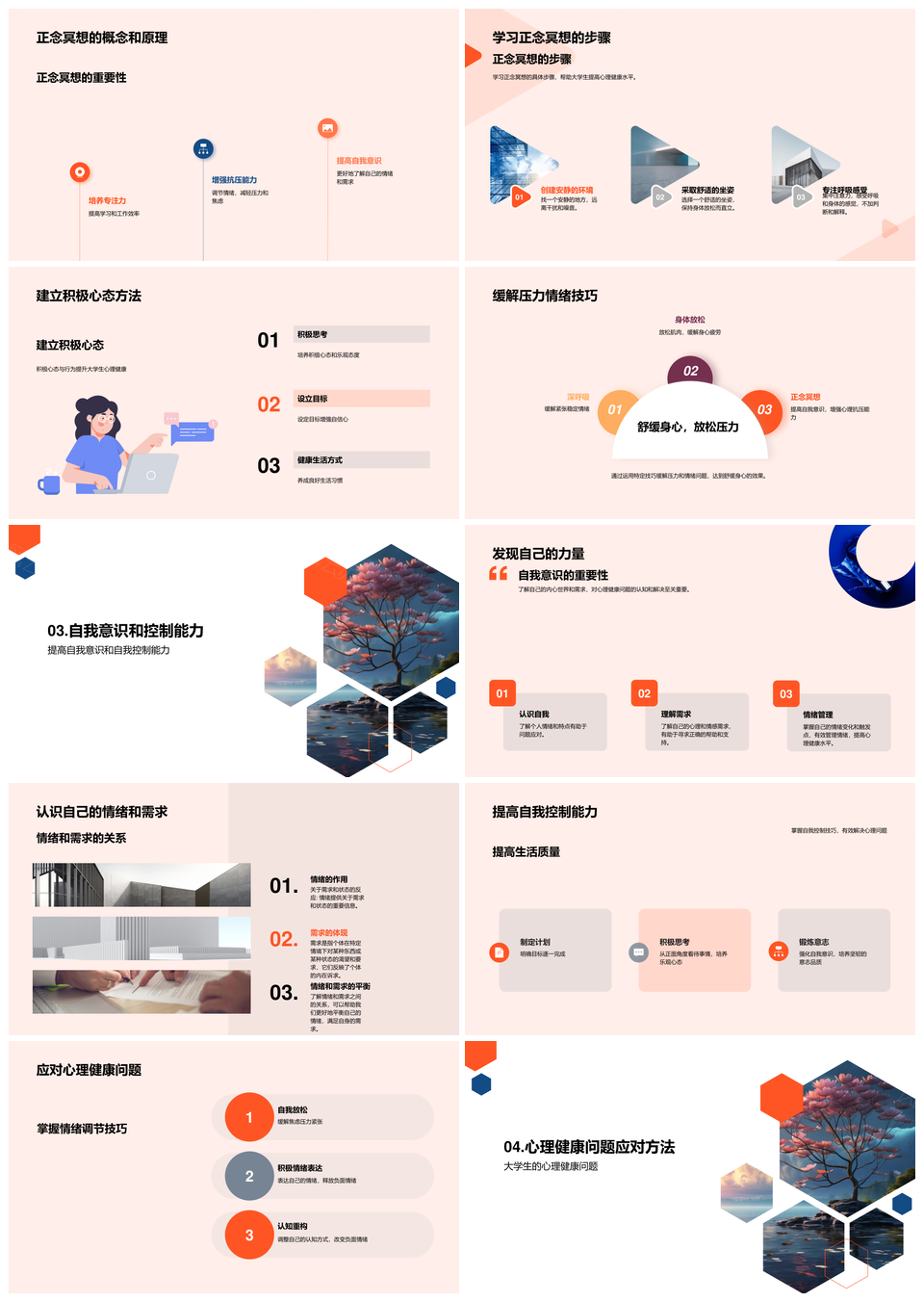 大学生心理健康问题应对策略与正念冥想PPT模板