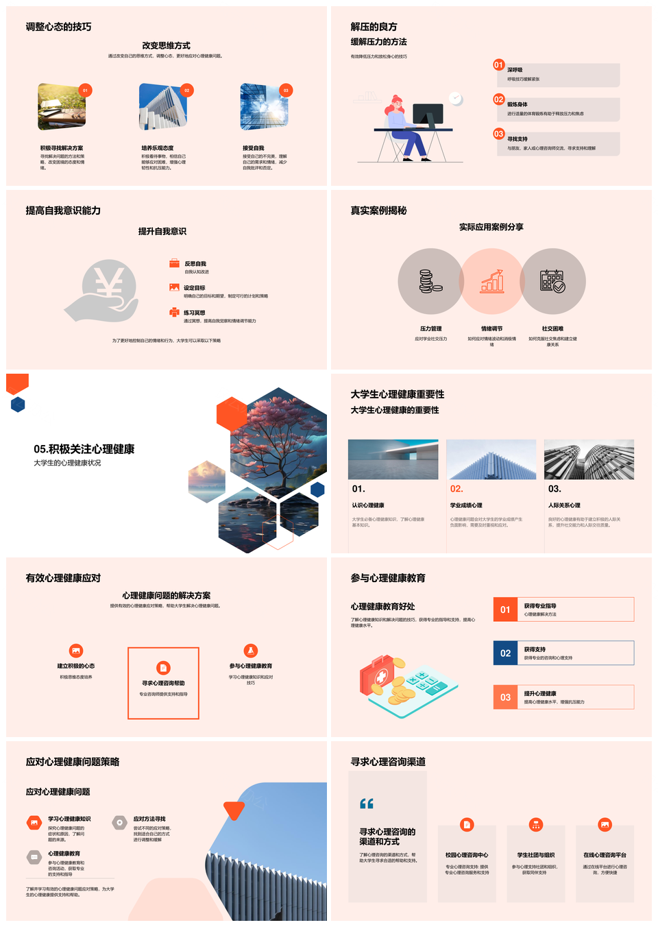 大学生心理健康问题应对策略与正念冥想PPT模板