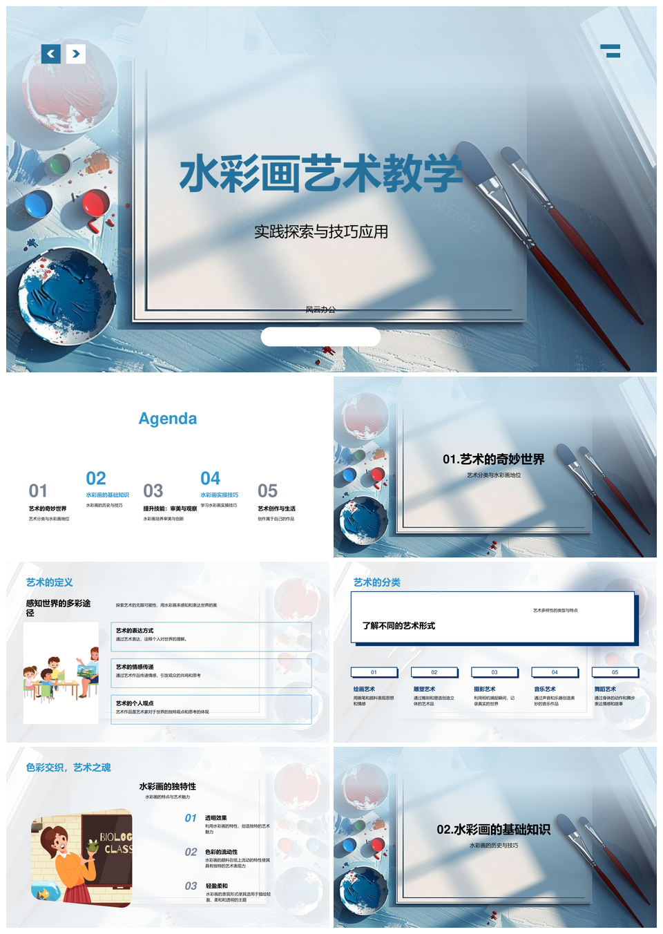 水彩画艺术教学实践技巧历史审美探索PPT模板