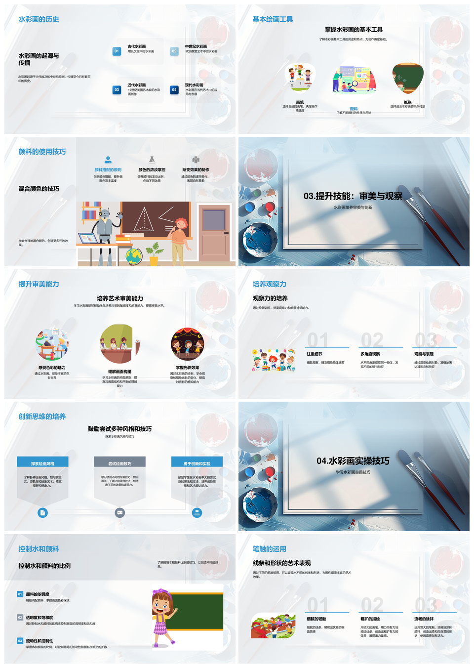 水彩画艺术教学实践技巧历史审美探索PPT模板