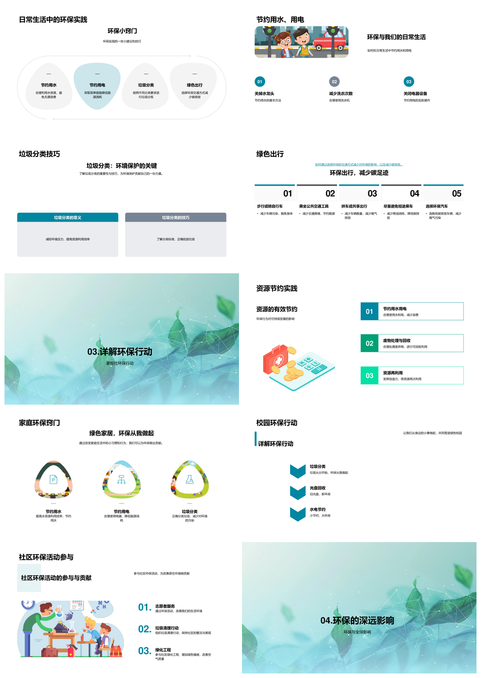 校园环保实践教育倡导节约绿色出行PPT模板