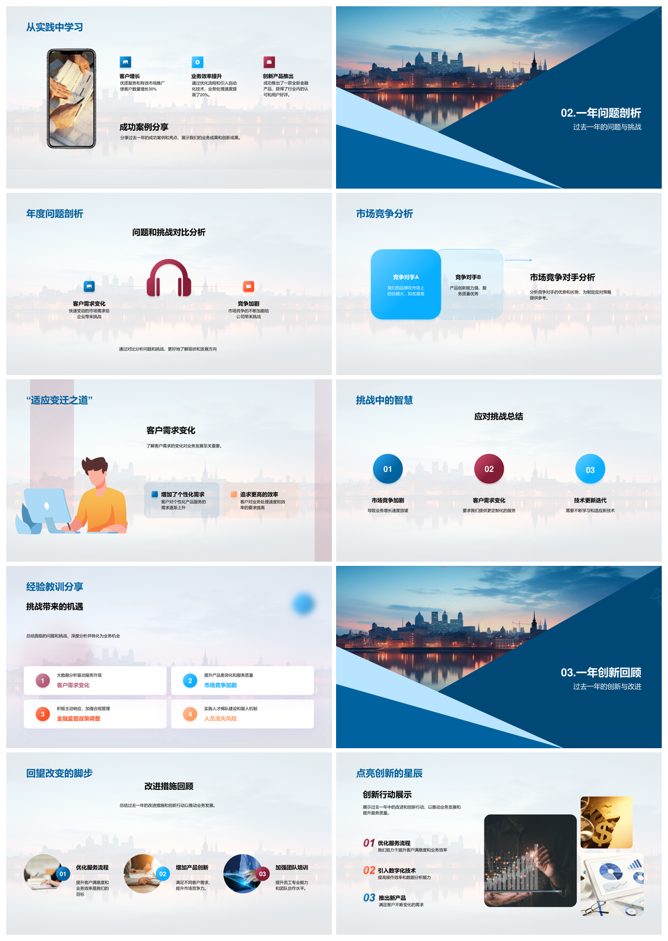 银行年终总结改革客户增长效率提升创新前行PPT模板