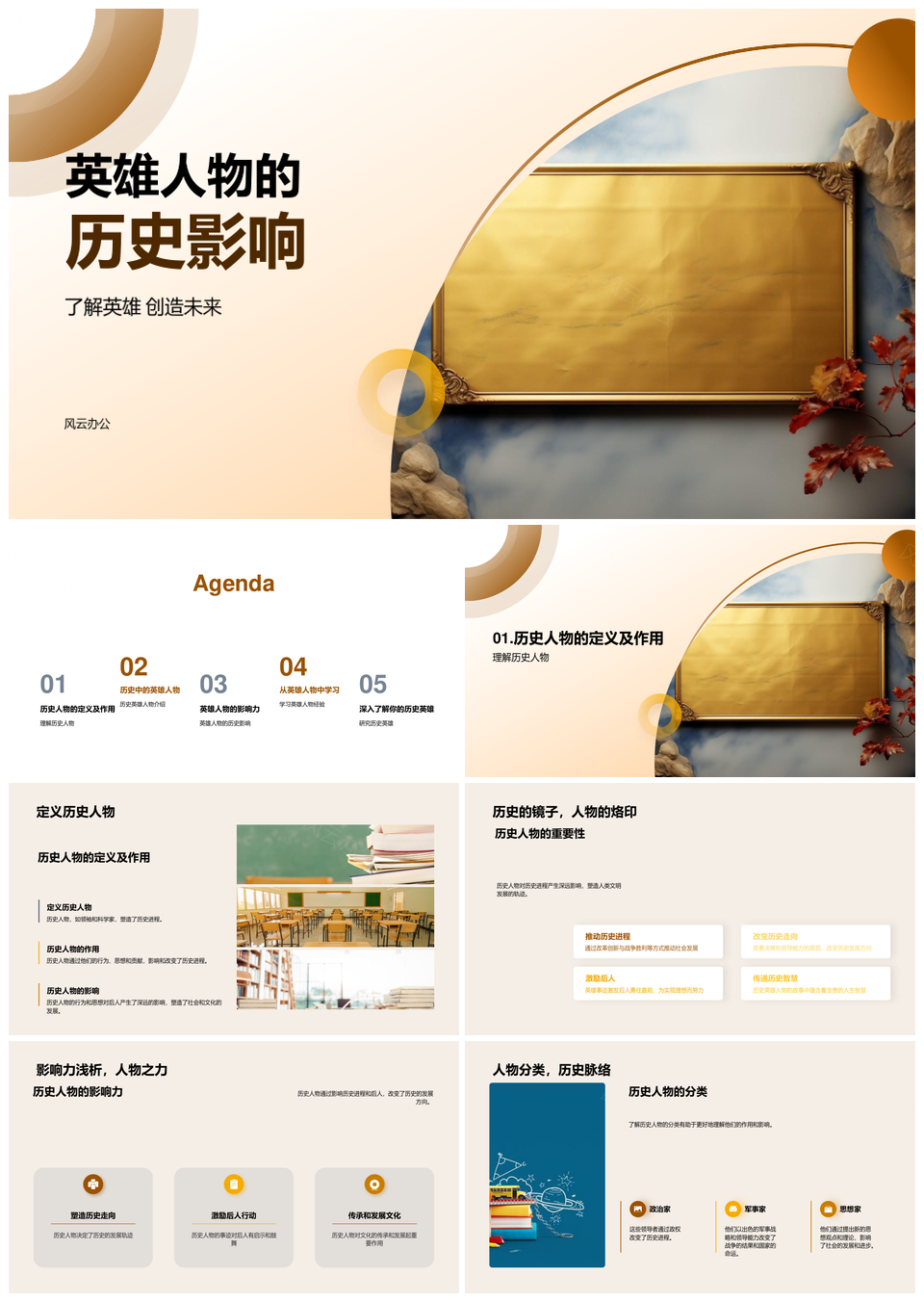 英雄人物历史影响分类与传奇卷轴PPT模板