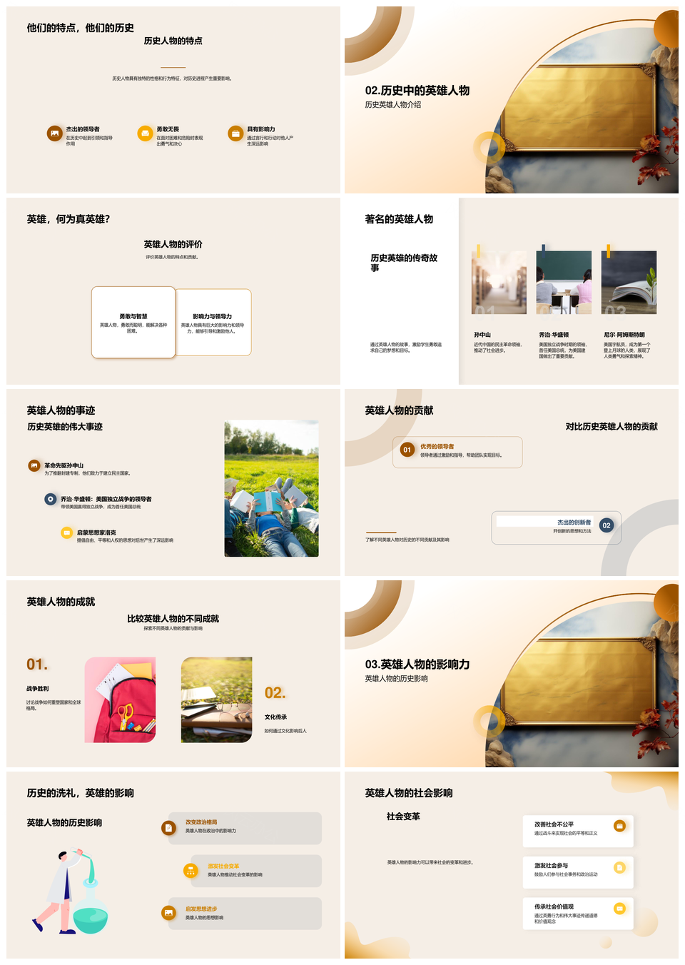 英雄人物历史影响分类与传奇卷轴PPT模板