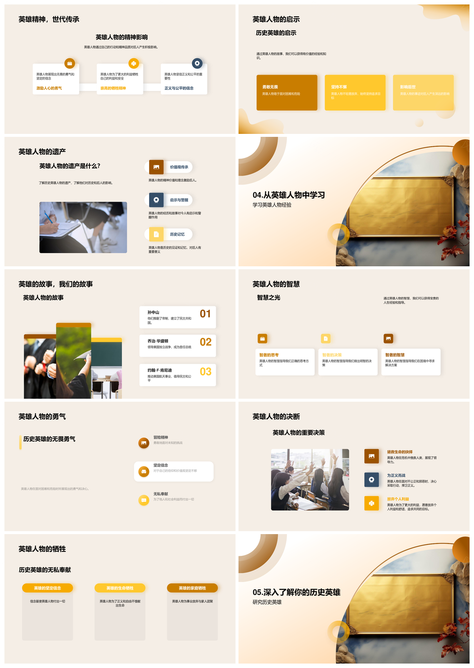 英雄人物历史影响分类与传奇卷轴PPT模板