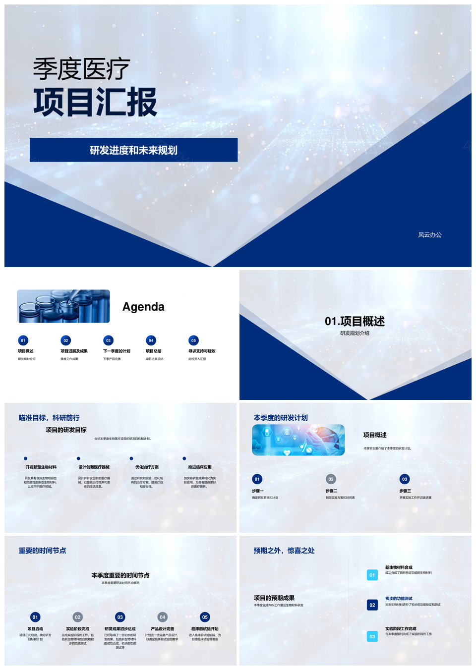 生物医疗项目季度研发进展规划投资人汇报PPT模板