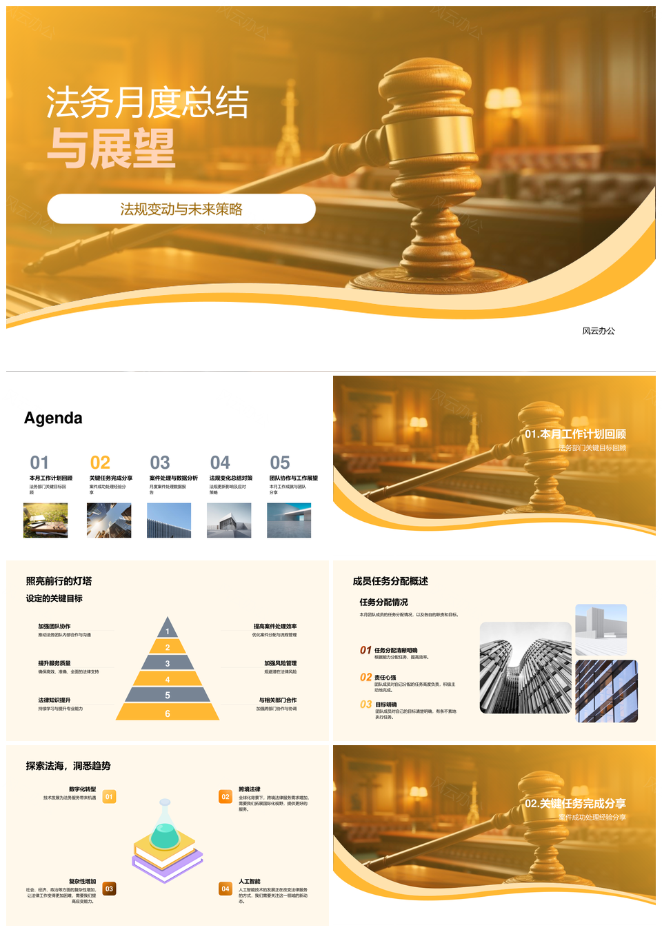 法务月度总结重点案件法规更新法槌展望PPT模板