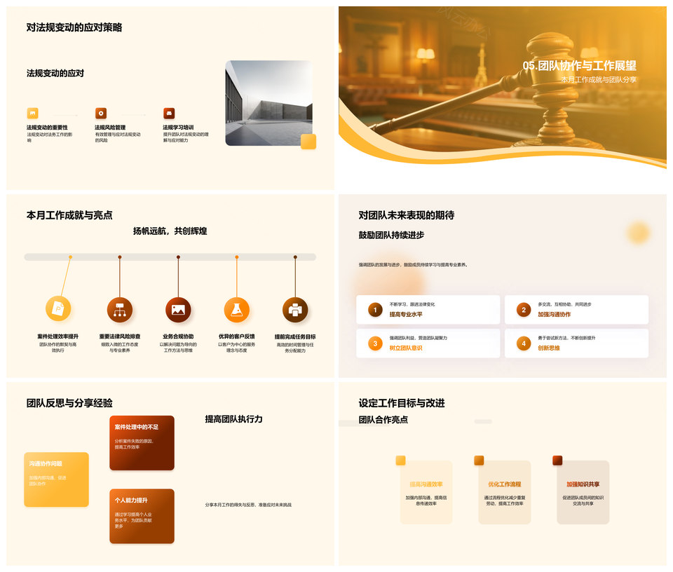 法务月度总结重点案件法规更新法槌展望PPT模板