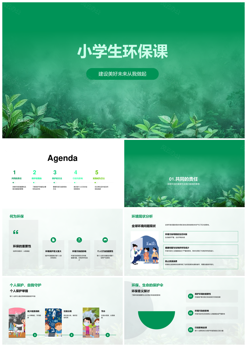 小学生环保教育认识全球环境问题守护生态节约资源回收PPT模板