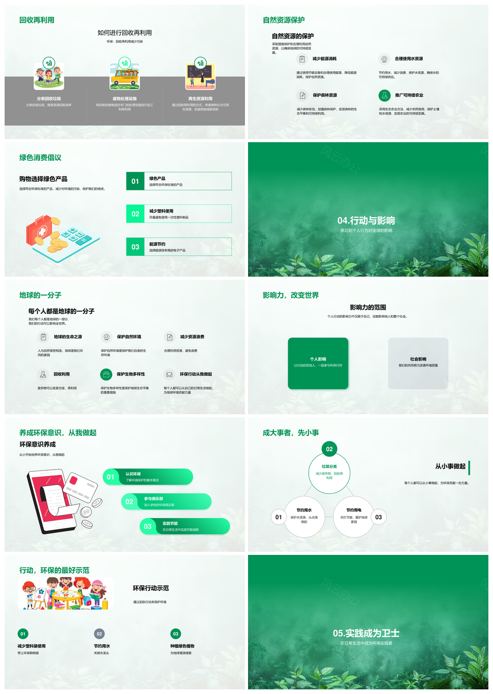 小学生环保教育认识全球环境问题守护生态节约资源回收PPT模板