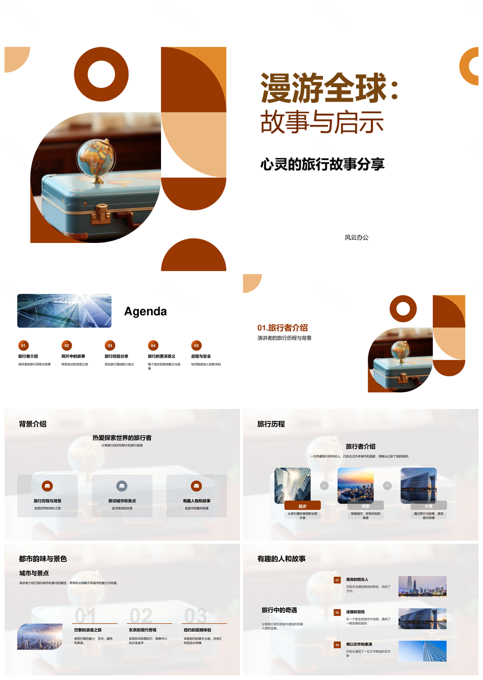 环球行者漫游探秘居民互动故事历程PPT模板