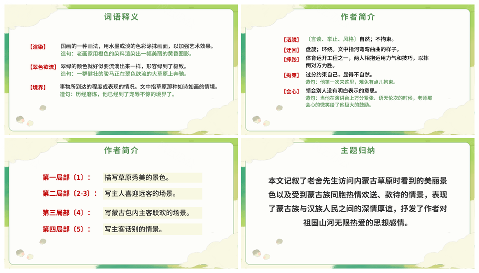 六年级上册语文草原卡通手绘ppt课件