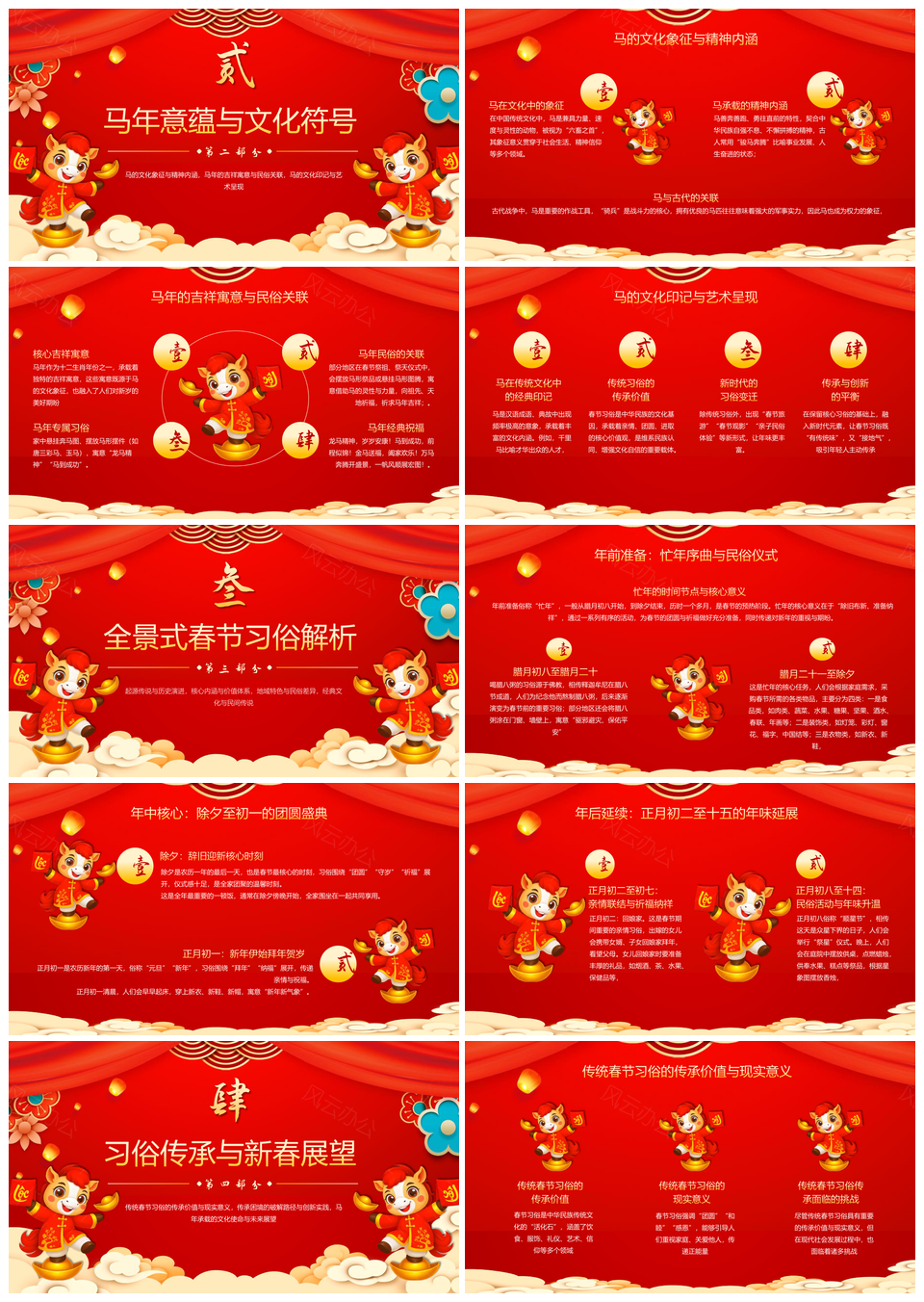 2026红色马年春节文化介绍PPT静态模板