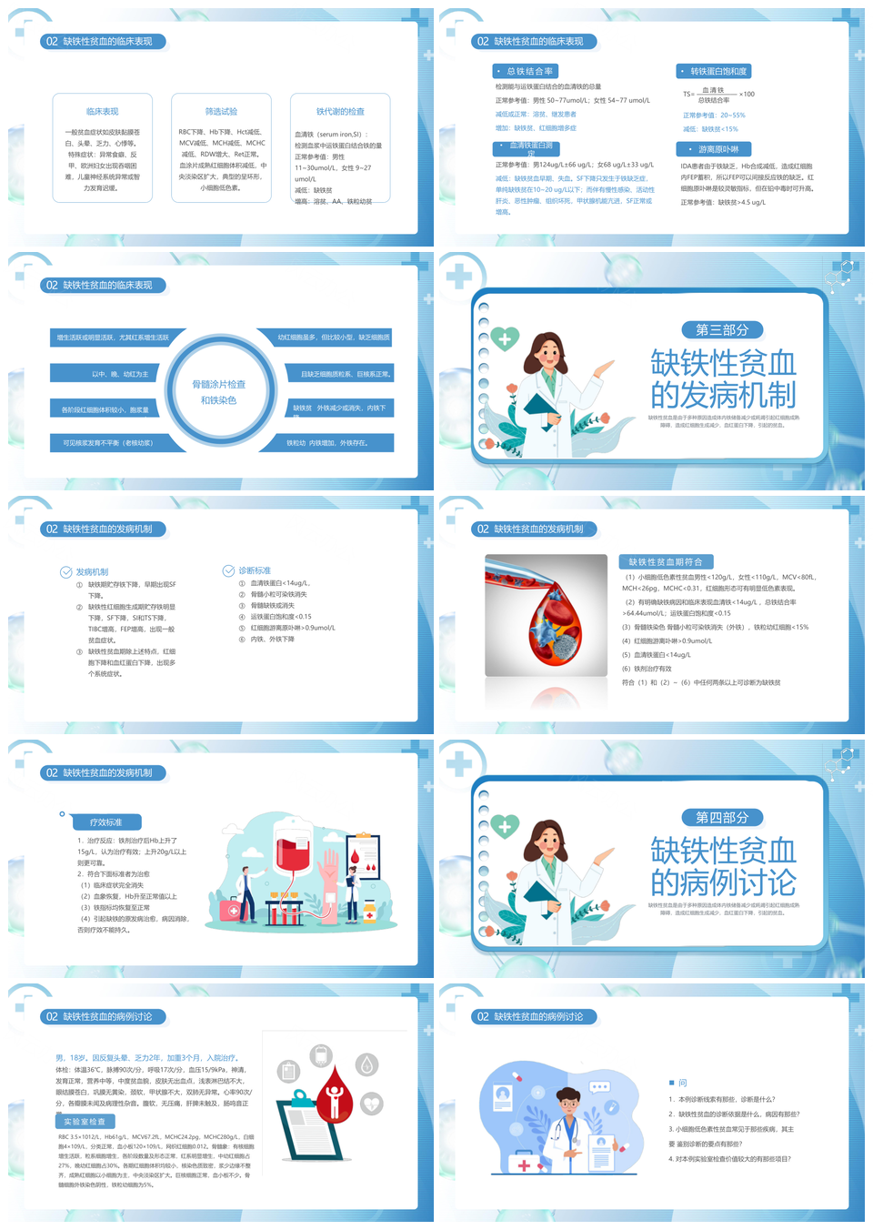 蓝色简约医疗医护缺铁性贫血护理培训PPT模板
