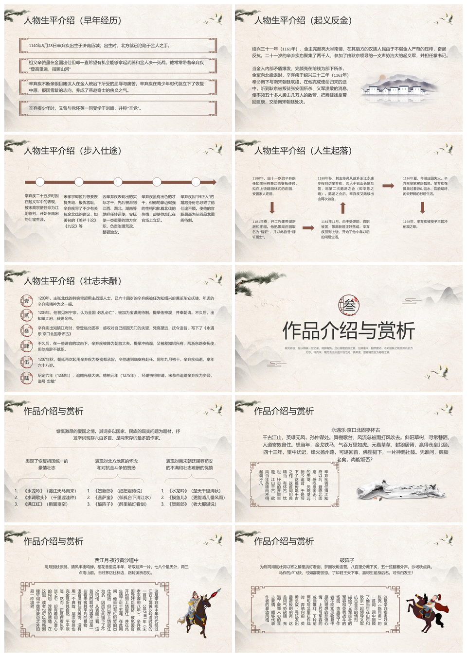 浅色古风辛弃疾人物介绍PPT模板