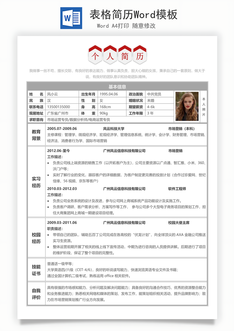 表格简历Word模板