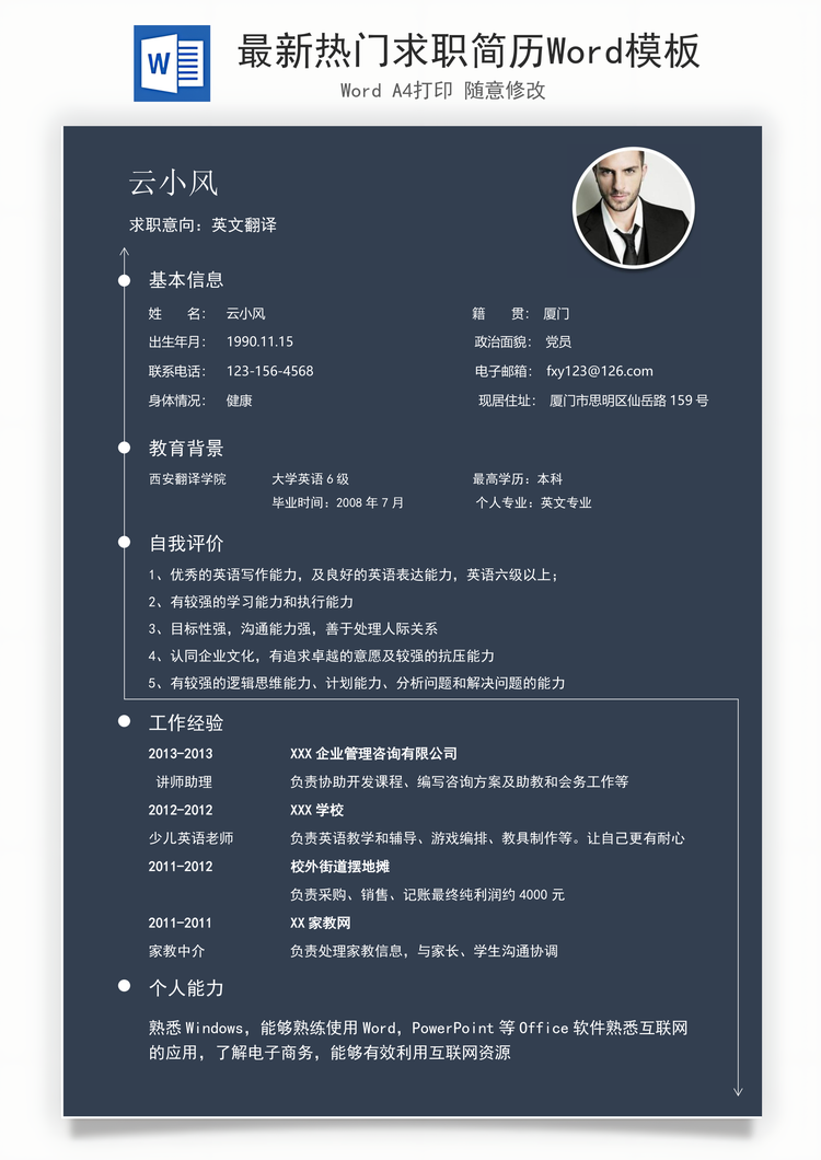 最新热门求职简历Word模板