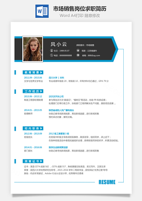 市場(chǎng)銷(xiāo)售崗位簡(jiǎn)致求職簡(jiǎn)歷