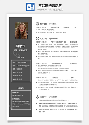 求职简历互联网运营简历Word模板