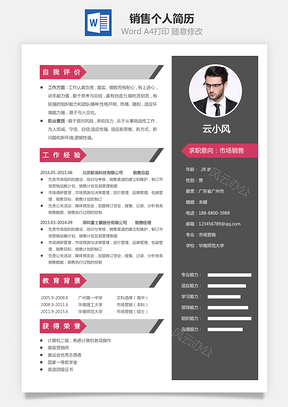 求职销售简历个人简历Word模板