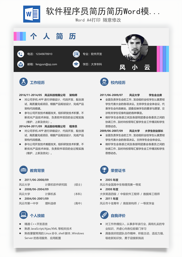 软件程序员简历简历Word模板