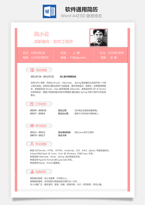软件简历通用简历Word模板