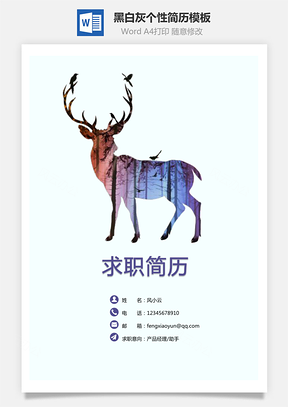 通用简历黑白灰个性Word模板