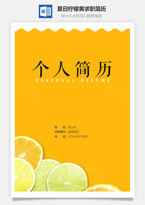 夏日清新柠檬黄个人求职通用简历Word模板