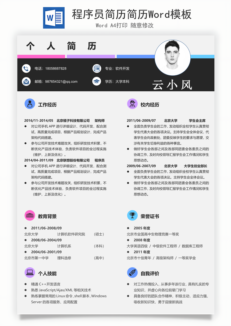 程序员简历简历Word模板