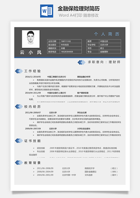 求职金融保险理财简历Word模板