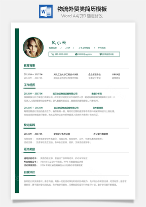 物流外贸类简历求职简历Word模板