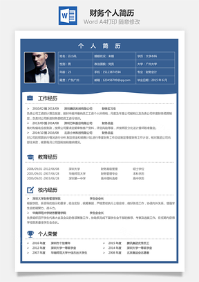 【財務(wù)簡歷】個人簡歷M718
