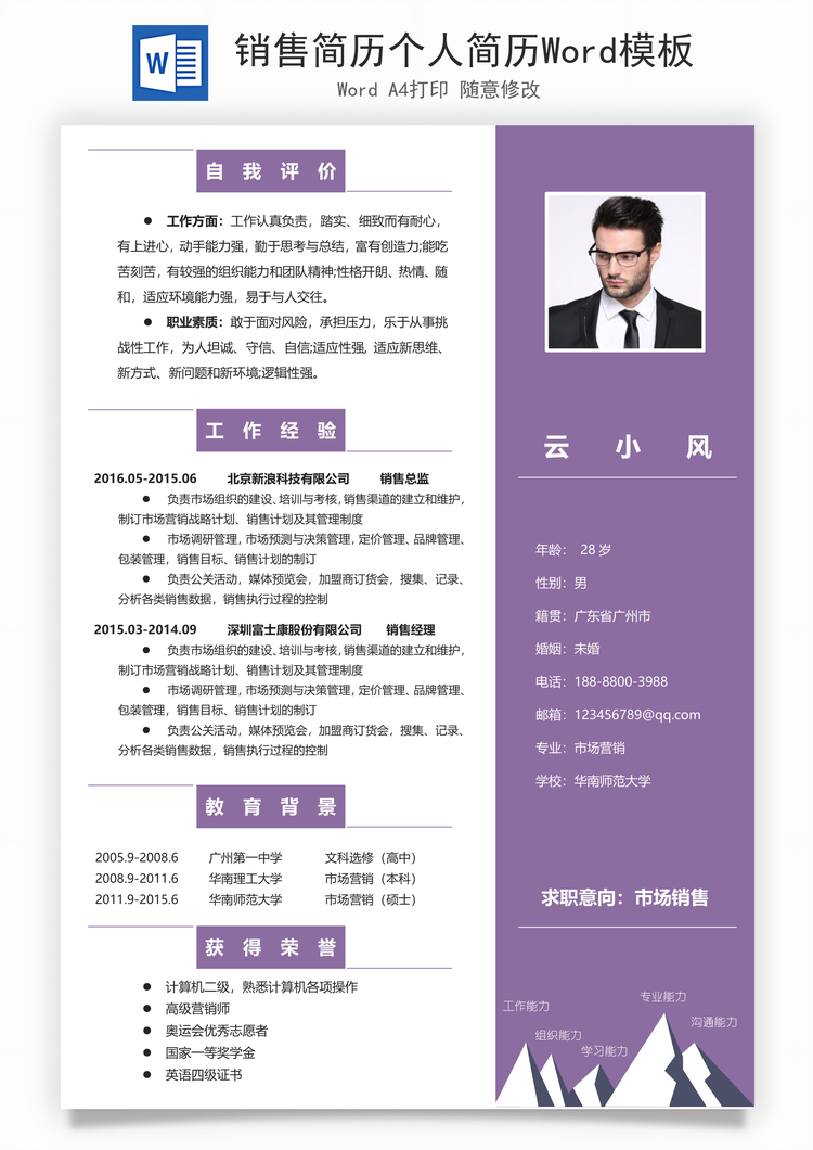 销售简历个人简历Word模板