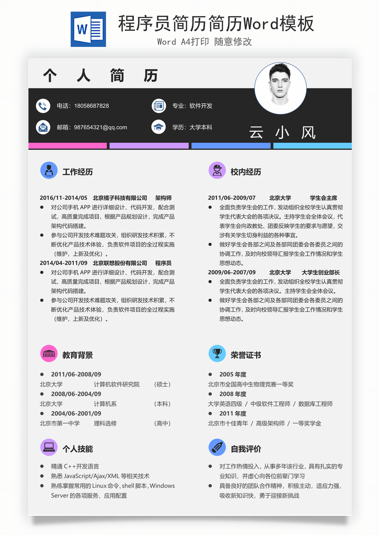 程序员简历简历Word模板