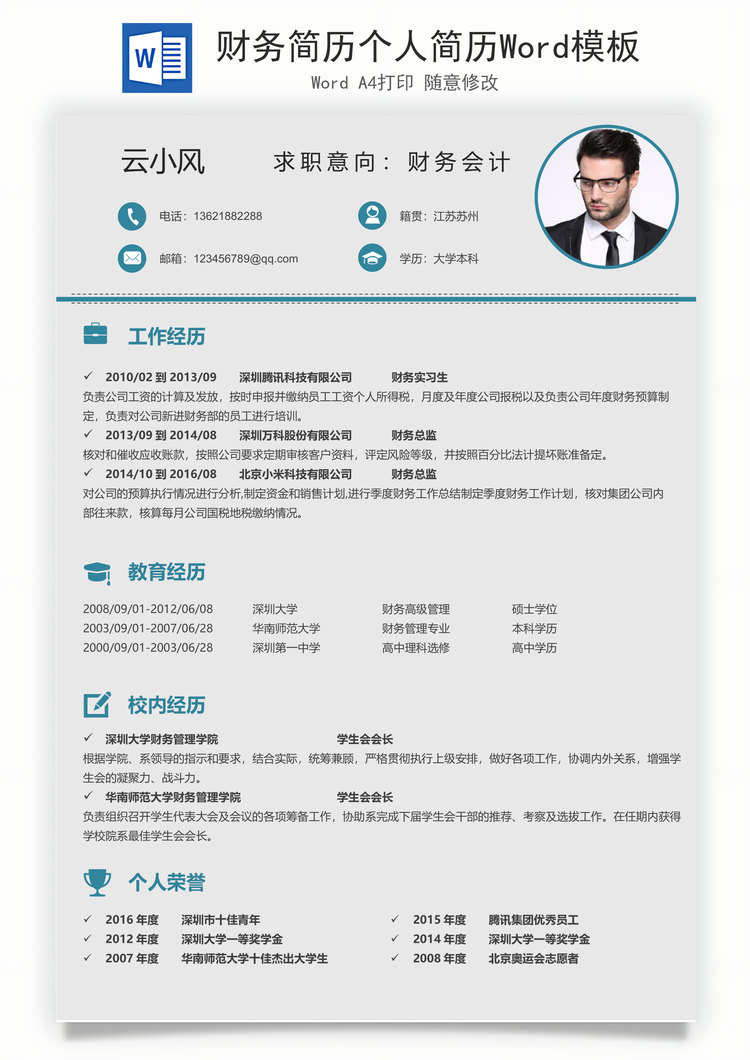 财务简历个人简历Word模板