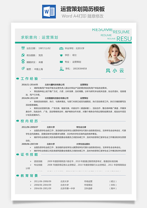 运营策划简历Word模板